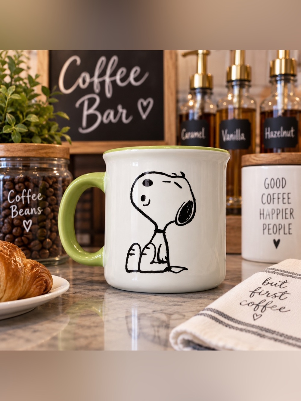 Peanuts Cream and Green Snoopy Ceramic Mug